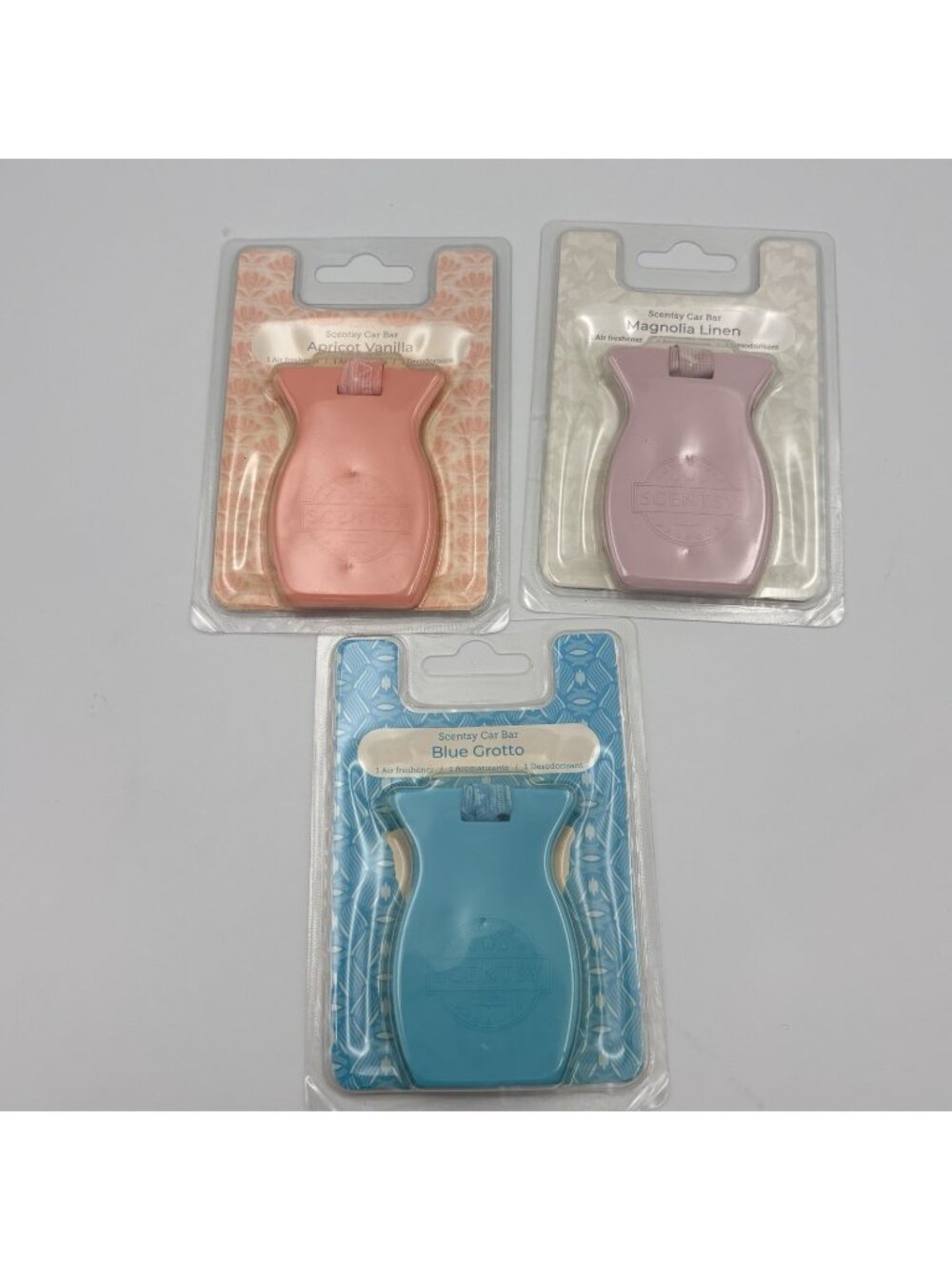 3 Pack Scentsy Car Bars Air Freshener Blue Grotto Apricot Vanilla Magnolia Linen